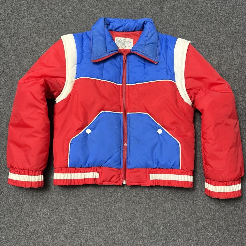 Vintage JC Penney Colorblock Puffer Jacket Red Blue White Hong Kong